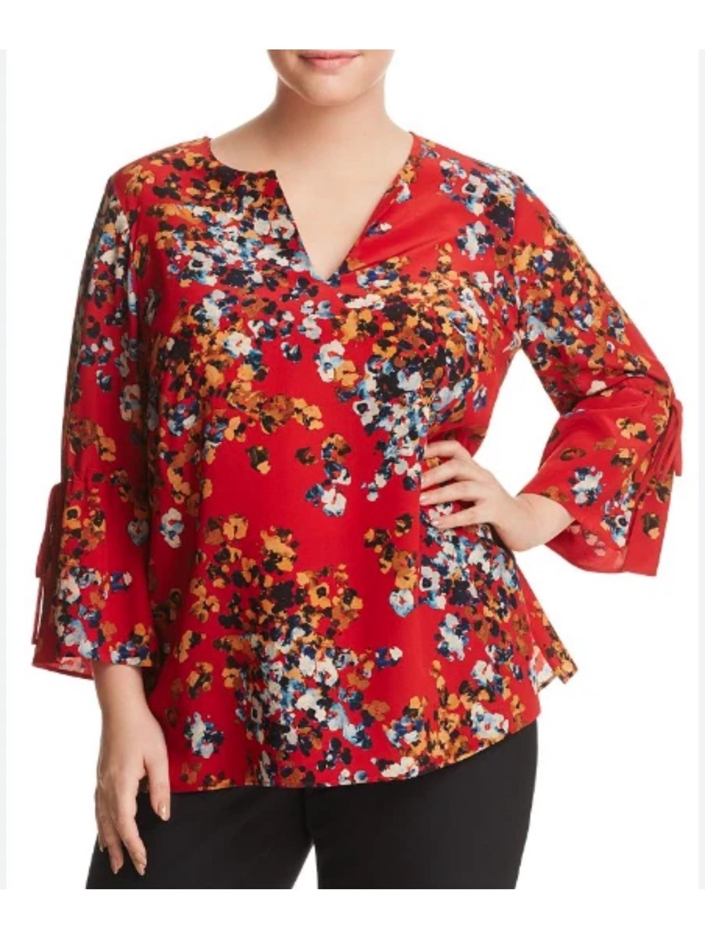 Lafayette 148 NY Plus Sella Red Floral Tunic Blouse